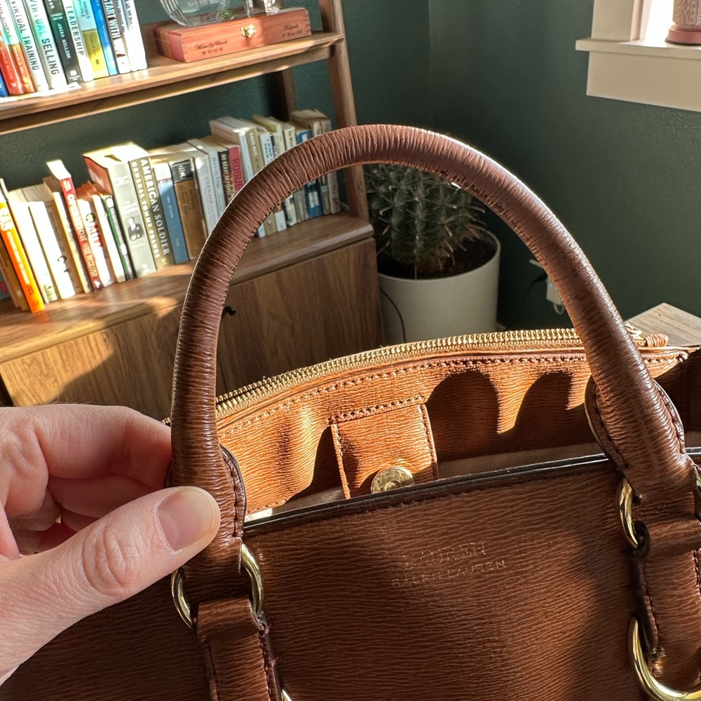 Lauren Ralph Lauren Tan Leather Satchel (significant flaws) - Picture 5 of 16